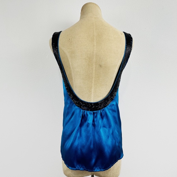 Yumi Kim Vintage Silk Sleeveless Beaded stop Open Back Blue Black - Picture 3 of 6